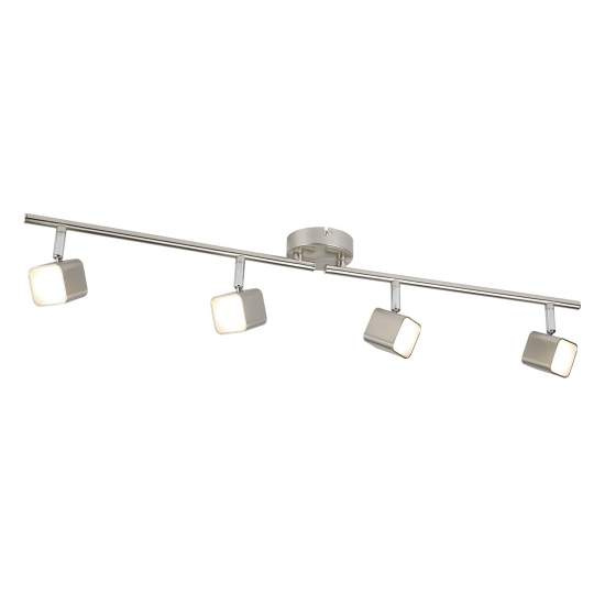 Plafoniera Quadruplo Acciaio Argento Policarbonato Cromo Led 17W 3000K 4234SS