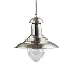 Sospensione Rustico-Country Fisher Man Acciaio Argento Vetro 1 Luce E27