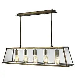 Lampadario Contemporaneo Viaggiatore Acciaio Ottone Vetro Trasparente 5 Luci E27