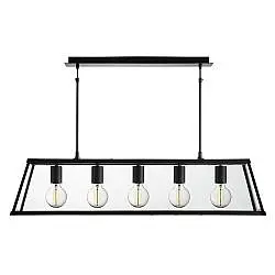Lampadario Contemporaneo Viaggiatore Acciaio Nero Vetro 5 Luci E27