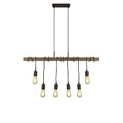 Lampadario Industrial-Nordico Fienile Acciaio Marrone 6 Luci E27