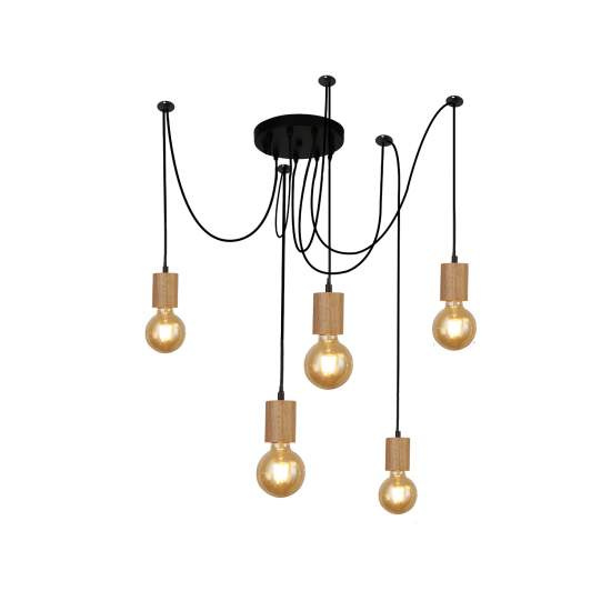 Lampadario Industrial-Nordico Spinoso Acciaio Nero Marrone 5 Luci E27 50213-5NA