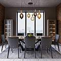 Lampadario Industrial-Nordico Spinoso Acciaio Nero Marrone 5 Luci E27 50213-5NA