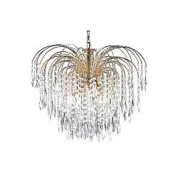 Lampadario Classico Waterfall Acciaio Oro Cristallo 5 Luci E14