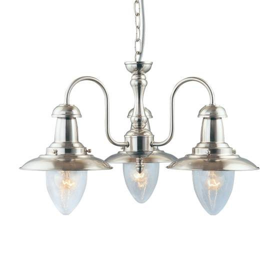 Lampadario Classico Fisher Man Acciaio Argento Vetro 3 Luci E27 5333-3SS