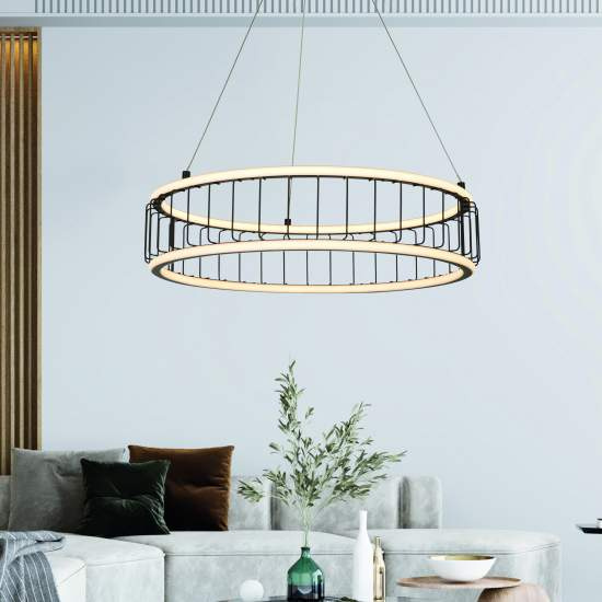 Lampadario Contemporaneo Circolo Acciaio Nero Alluminio Bianco Led 46,4W 3000K 54214-1BK