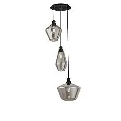 Lampadario Contemporaneo Mia Acciaio Nero Vetro Fumè 3 Luci E27