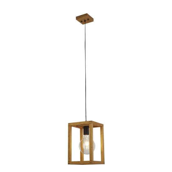 Sospensione Industrial Square Legno Marrone Policarbonato Nero 1 Luce E27 54741-1NA