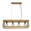 Lampadario Industrial-Nordico Square Legno Marrone Nero 4 Luci E27 54741-4NA