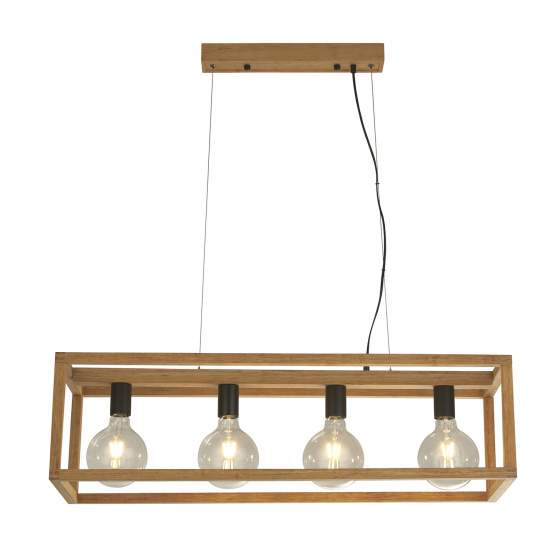 Lampadario Industrial-Nordico Square Legno Marrone Nero 4 Luci E27 54741-4NA