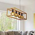 Lampadario Industrial-Nordico Square Legno Marrone Nero 4 Luci E27 54741-4NA