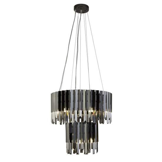 Lampadario Classico Rotunda Acciaio Nero Vetro Fumè 9 Luci G9 62120-9SM
