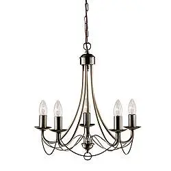 Lampadario Industrial-Nordico Maypole Acciaio Ottone 5 Luci E14