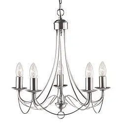 Lampadario Industrial-Nordico Maypole Acciaio Argento 5 Luci E14