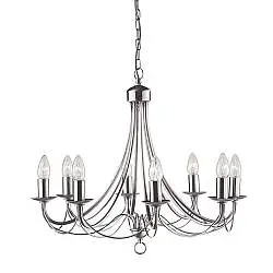 Lampadario Industrial-Nordico Maypole Acciaio Argento 8 Luci E14