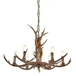 Lampadario Industrial-Nordico Stag Policarbonato Marrone 6 Luci E14