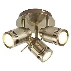 Plafoniera Contemporanea Sansone Acciaio Ottone Vetro 3 Luci Gu10