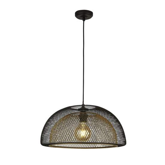 Sospensione Industrial-Nordico Favo Acciaio Nero Oro 1 Luce E27 6841BGO