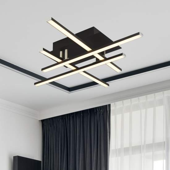 Plafoniera Moderno Matrice Acciaio Nero Policarbonato Bianco Led 19,3W 3000K 694-4BK