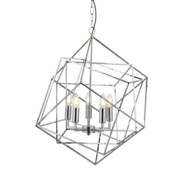 Lampadario Contemporaneo Cubo Acciaio Cromo 5 Luci E14 7865-5CC