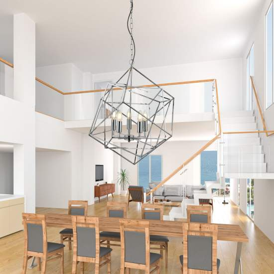 Lampadario Contemporaneo Cubo Acciaio Cromo 5 Luci E14 7865-5CC