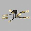Plafoniera Industrial-Nordico Armstrong Acciaio Nero Ottone 8 Luci E27 8048-8BK
