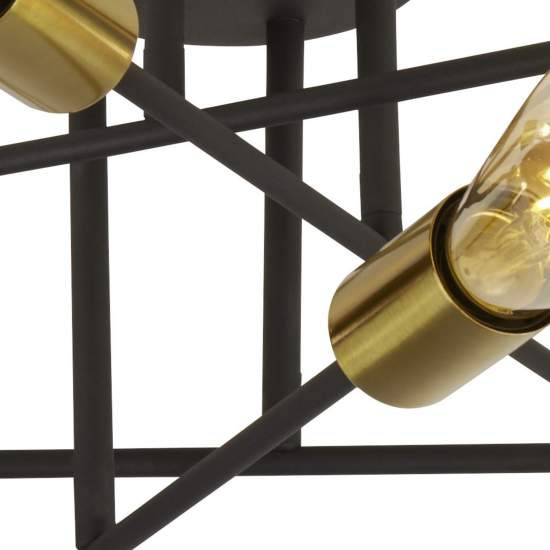 Plafoniera Industrial-Nordico Armstrong Acciaio Nero Ottone 8 Luci E27 8048-8BK