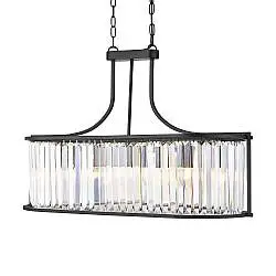 Lampadario Contemporaneo Victoria Acciaio Nero Vetro 5 Luci E27