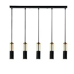Lampadario Moderno Merrygold Acciaio Nero Ambra 5 Luci Gu10