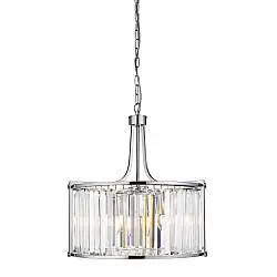 Lampadario Tondo Contemporaneo Victoria Acciaio Cromo Vetro 5 Luci E27