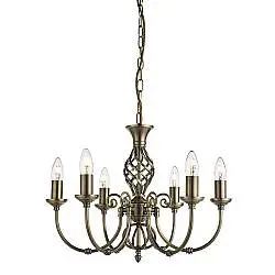 Lampadario Industrial-Nordico Zanzibar Acciaio Ottone 6 Luci E14
