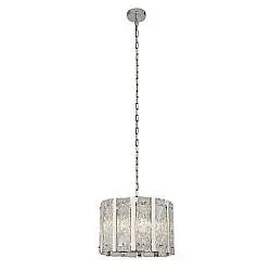 Lampadario Contemporaneo Alessandra Acciaio Argento Vetro Trasparente 5 Luci E14