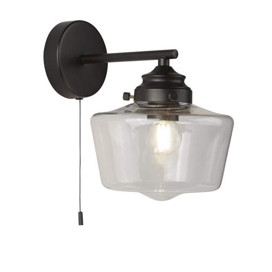 Applique Contemporanea School House Acciaio Nero Vetro Trasparente 1 Luce E27 8708-1BK