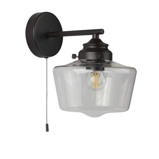 Applique Contemporanea School House Acciaio Nero Vetro Trasparente 1 Luce E27 8708-1BK