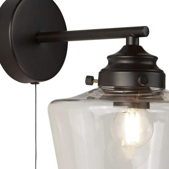 Applique Contemporanea School House Acciaio Nero Vetro Trasparente 1 Luce E27 8708-1BK