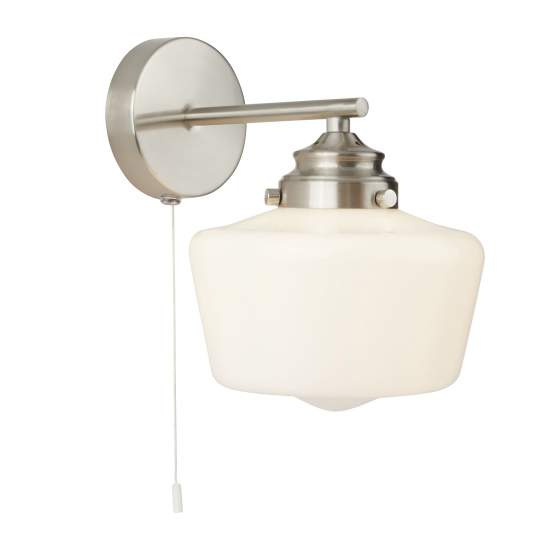Applique Contemporanea School House Acciaio Argento Vetro Bianco 1 Luce E27 8708-1SS