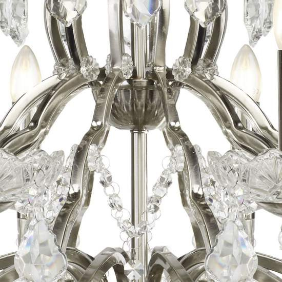 Lampadario Classico Parigi Acciaio Argento Vetro Trasparente 12 Luci E14 87312-12SS