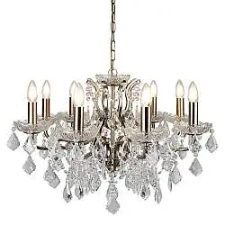 Lampadario Classico Parigi Acciaio Ottone Vetro Trasparente 8 Luci E14