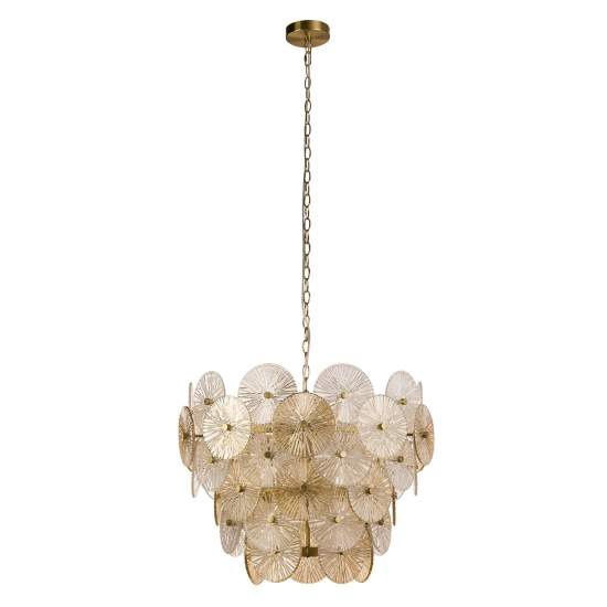 Lampadario Contemporaneo Wagon Wheel Acciaio Bronzo Vetro 9 Luci G9 88210-9BZ