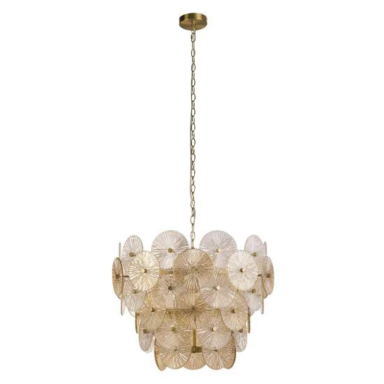 Lampadario Contemporaneo Wagon Wheel Acciaio Bronzo Vetro 9 Luci G9 88210-9BZ