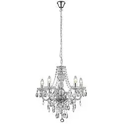 Lampadario Classico Mariateresa Vetro Trasparente Policarbonato Cromo 5 Luci E14