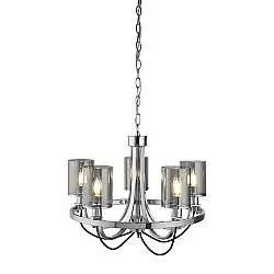 Lampadario Contemporaneo Catalina Acciaio Cromo Vetro Fumè 5 Luci E14