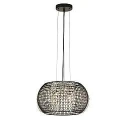 Lampadario Contemporaneo Cage Acciaio Nero Vetro Trasparente 4 Luci G9