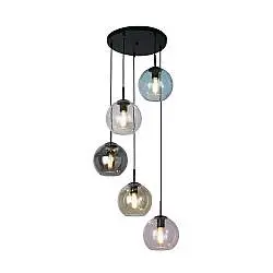 Lampadario Contemporaneo Mardi Grass Acciaio Nero Vetro 5 Luci E27