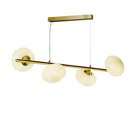 Lampadario Contemporaneo Ciottolo Acciaio Ottone Vetro Bianco 4 Luci G9 94041-4GO