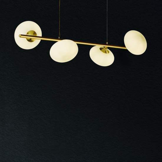 Lampadario Contemporaneo Ciottolo Acciaio Ottone Vetro Bianco 4 Luci G9 94041-4GO