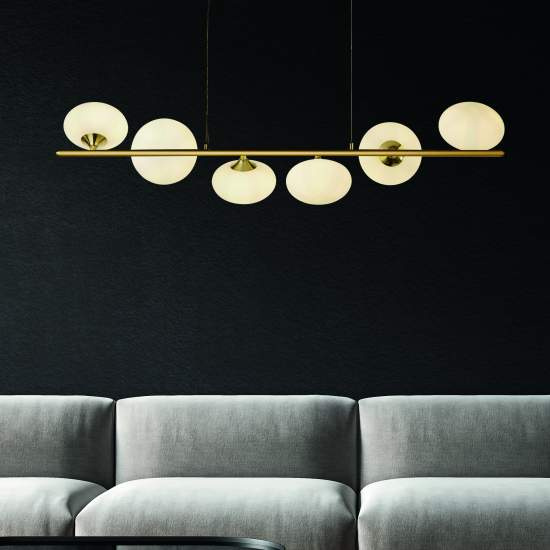 Lampadario Contemporaneo Ciottolo Acciaio Ottone Vetro Bianco 6 Luci G9 94041-6GO
