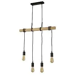 Lampadario Industrial-Nordico Legnoso Acciaio Marrone Legno 4 Luci E27