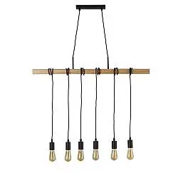 Lampadario Industrial-Nordico Legnoso Acciaio Marrone Legno 6 Luci E27