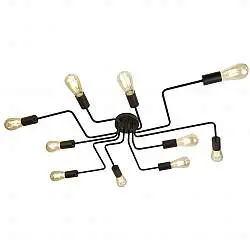 Plafoniera Industrial-Nordico Circuito Acciaio Nero 10 Luci E27